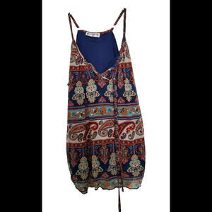 Agenda Ladies Tank Top Navy Blue Paisley Browns Lined Adjustable Straps S
